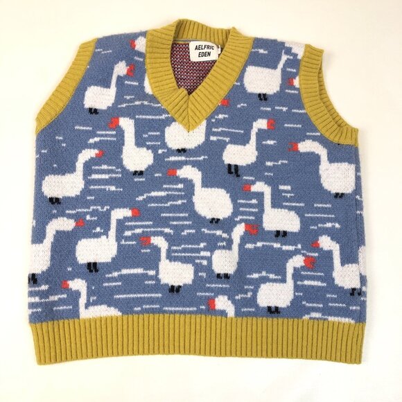 Aelfric Eden Sweaters - Aelfric Eden Womens Goose Sweater Vest Blue and Yellow Size Small